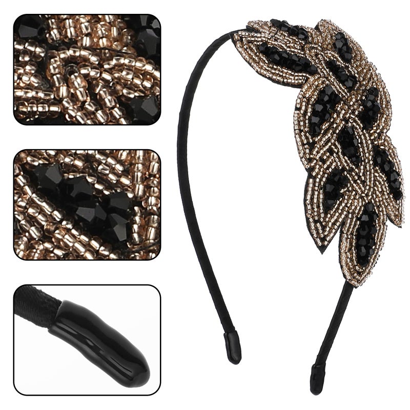 Sibba 1920s Headbands for Women, 2PCS Head Bands Accessories Crystal Bridal Wedding Black Headpiece 20s Rhinestone Flapper Vintage Hair Valentines Accessory for Girls Costume Prom Party Retro - Image 3